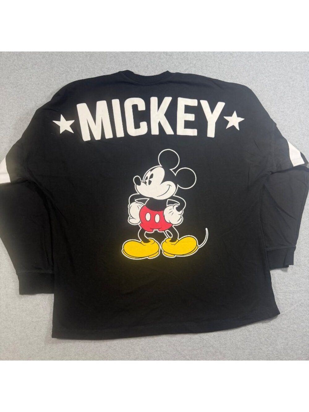 Disney Mickey Mouse Men’s XL Black Long Sleeve T-Shirt Graphic Stripe Sleeves